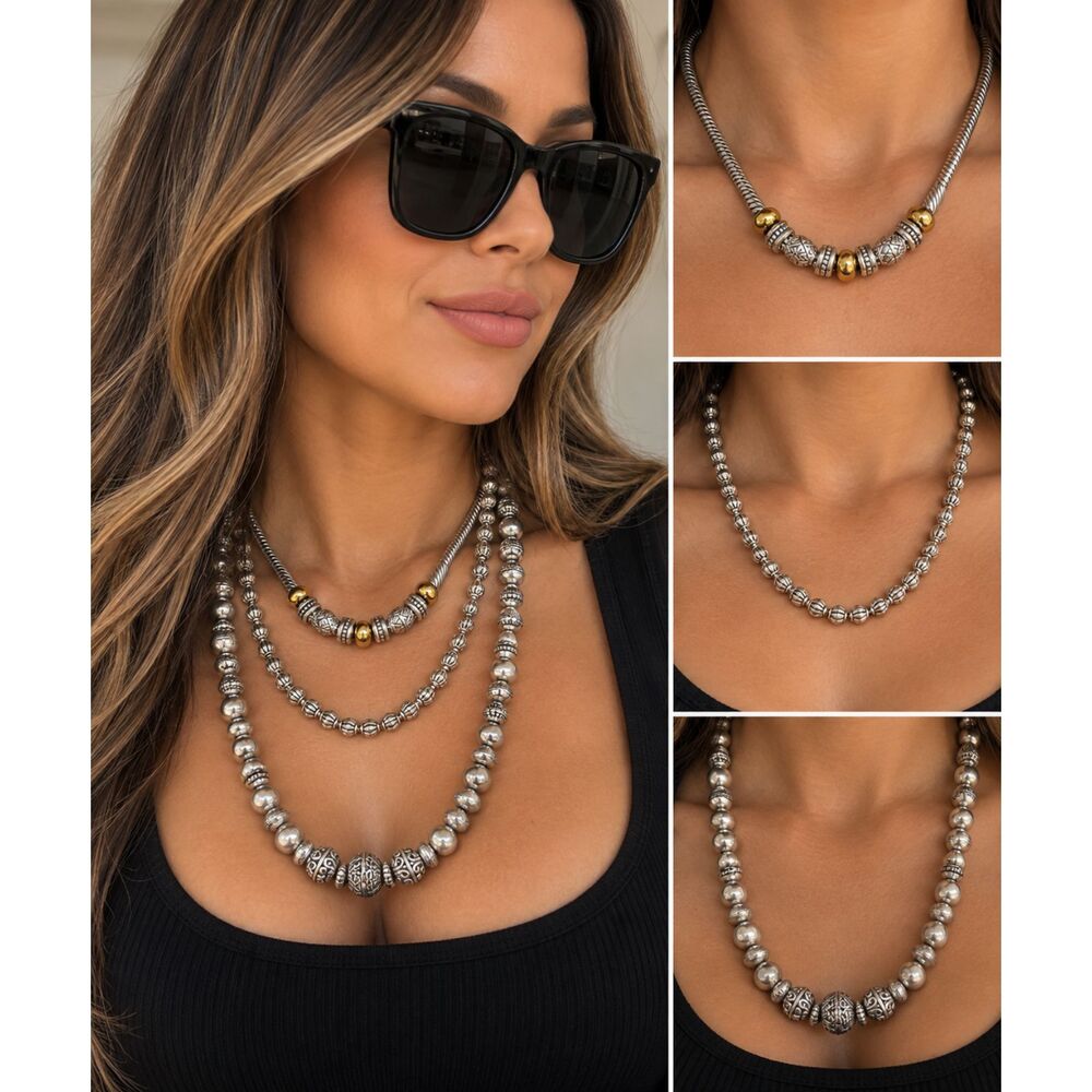 Southwestern Silver Beaded Necklace & Vintage Brighton Necklace Bundle